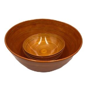 Vintage MCM Salad Bowl Set Orange Swirl Dinnerware 5 Pieces Collectible